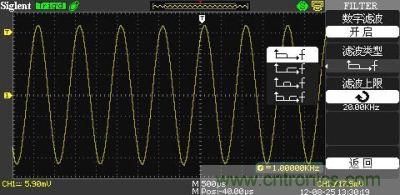 1KHz信號(hào) ，打開(kāi)數(shù)字濾波，測(cè)量值為1KHz