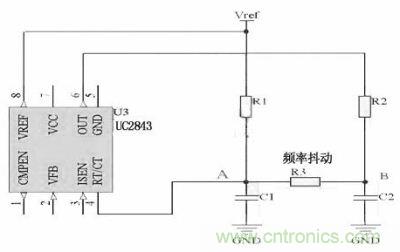 對于用RT/CT振蕩來實現(xiàn)開關頻率的IC，比如UC4843　　