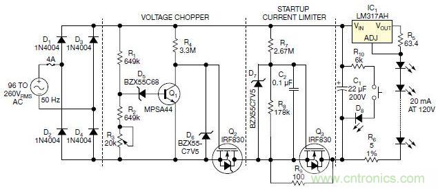 圖3：本電路通過嚴格控制開關的閥值，只提供剛剛足夠的LED電壓，從而提高效率