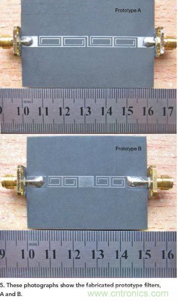 該照片顯示了所制造的原型濾波器A和B