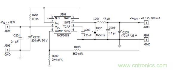 Buck電路應(yīng)用實例-輸入9～12V，輸出3.3V 800mA電路