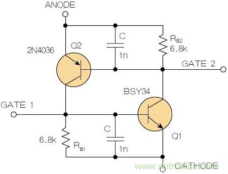 圖2：增加兩個(gè)電容值為1nF的SMD陶瓷電容器后，可以在ΔV達(dá)到10V的情況下防止導(dǎo)通。