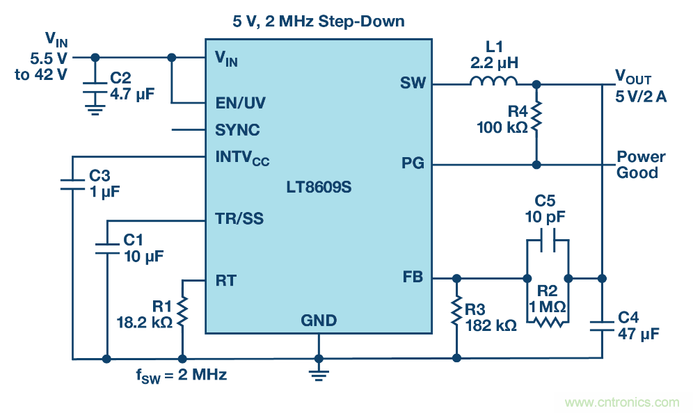 具 2.5 μA 靜態(tài)電流和超低 EMI 輻射的 42 V、2 A/3 A 峰值同步降壓型穩(wěn)壓器