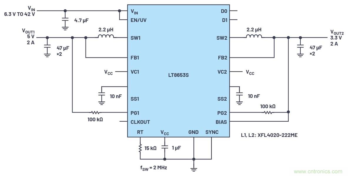 具有6.2 µA靜態(tài)電流的雙通道、42 V、2 A、單片、同步降壓型Silent Switcher 2穩(wěn)壓器