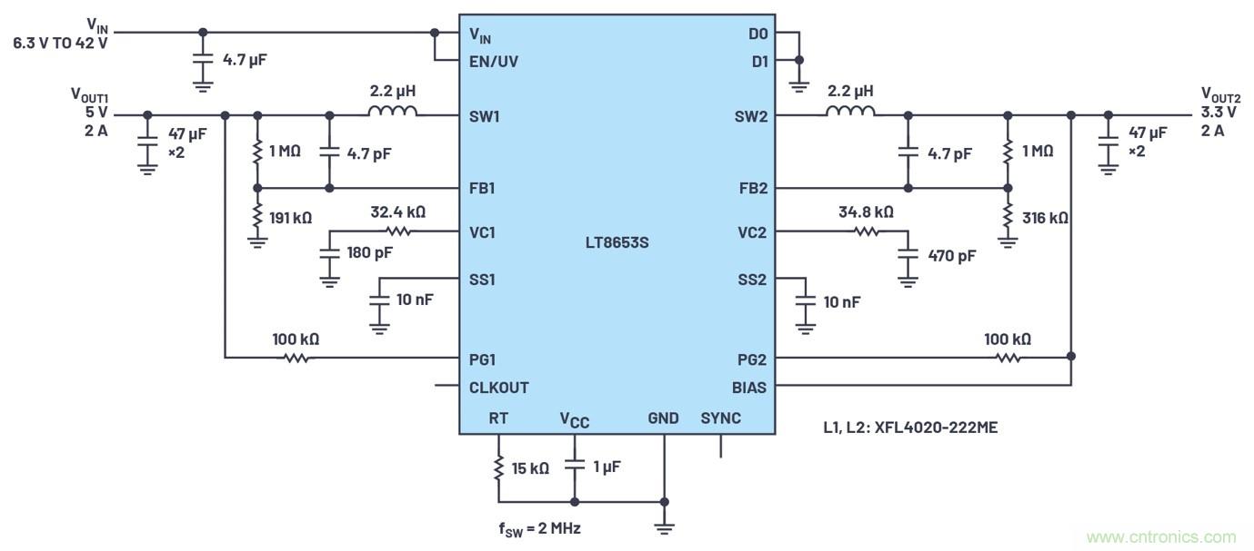 具有6.2 µA靜態(tài)電流的雙通道、42 V、2 A、單片、同步降壓型Silent Switcher 2穩(wěn)壓器