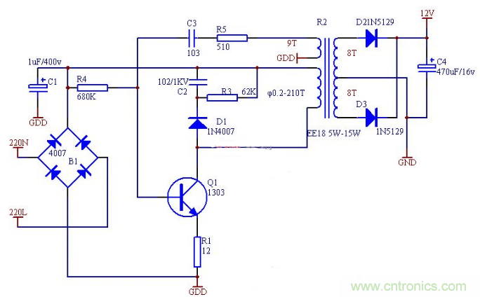 六款簡單的開關(guān)電源電路設(shè)計，內(nèi)附原理圖詳解