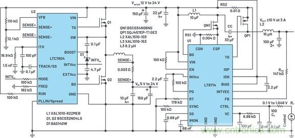 通過5 V至24 V輸入提供雙極性、雙向DC-DC流入和流出電流